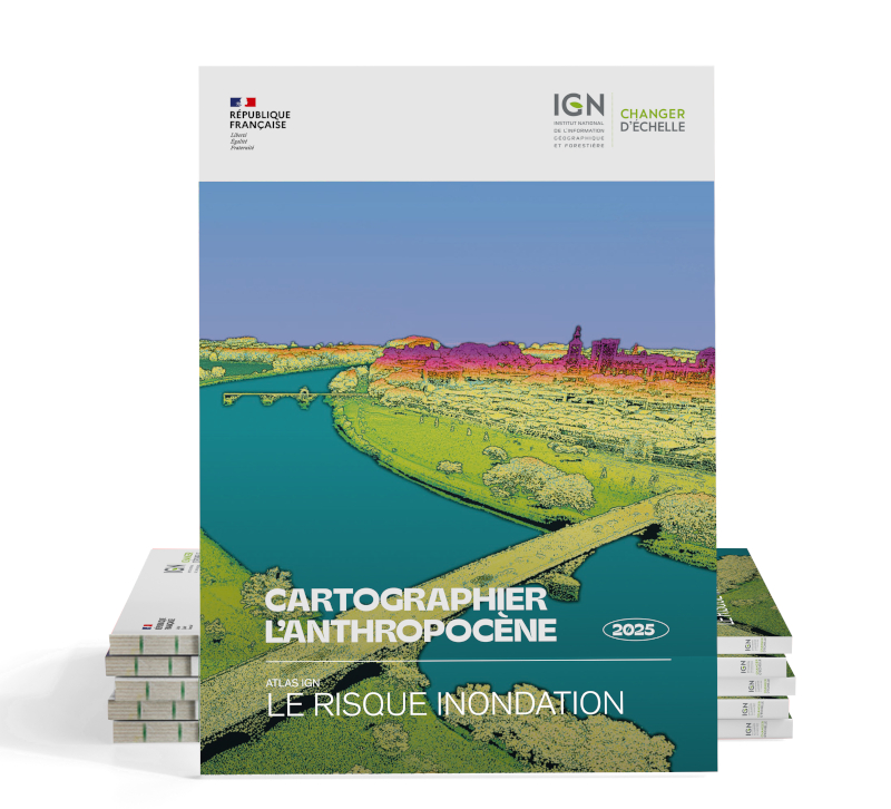 Pile d'atlas IGN 2025 Cartographier l’anthropocène : le risque inondation